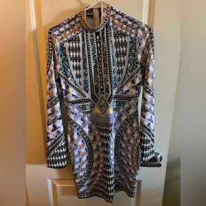 Balmain Geometric Long Sleeve Dress